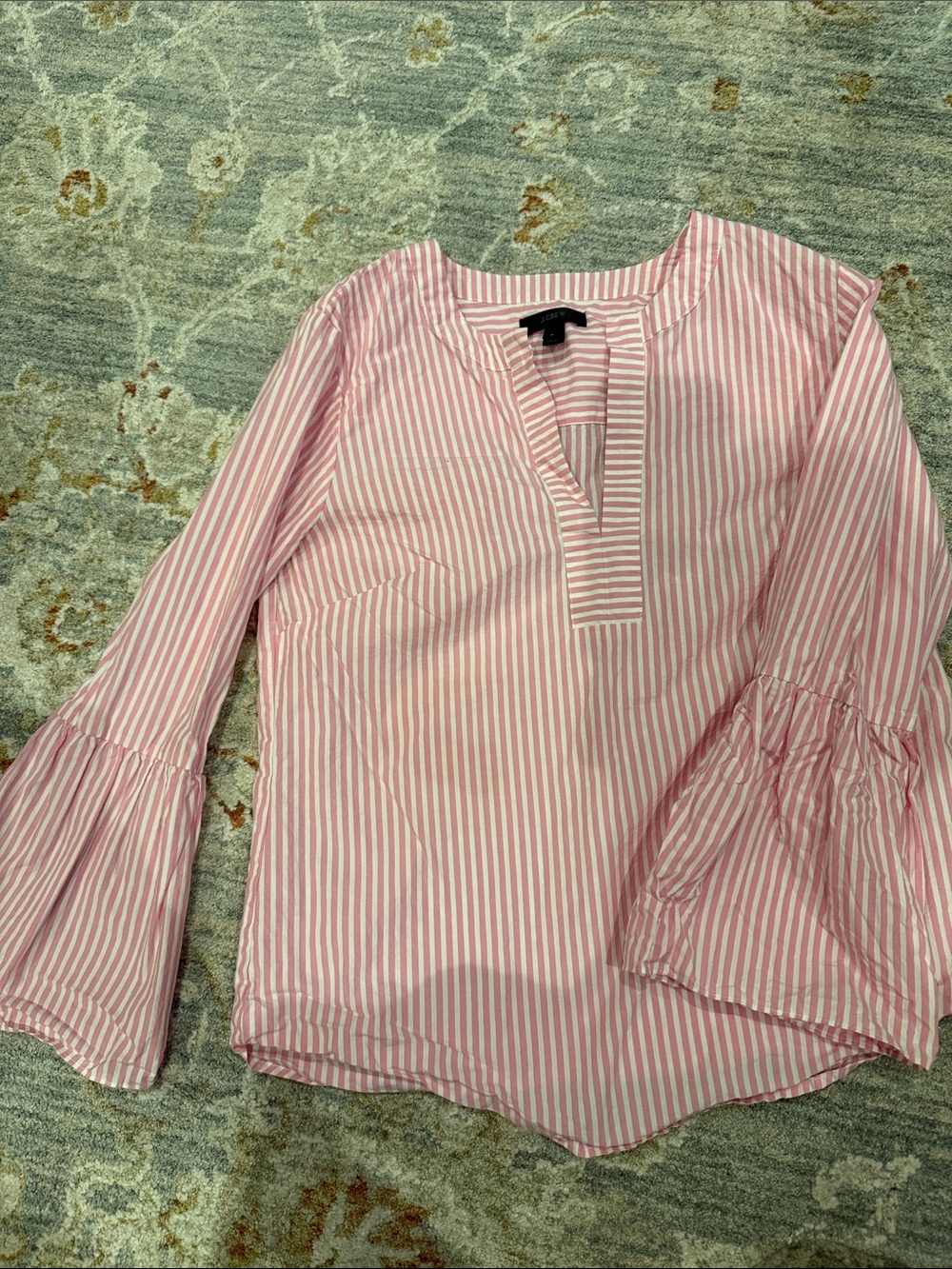 J. Crew Pink and White Striped Bell-Sleeve Tunic